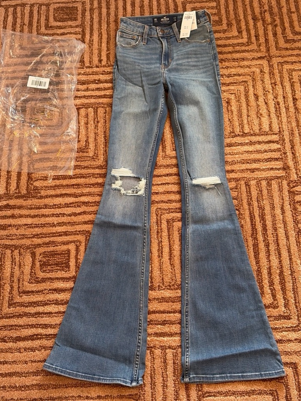 Hollister Medium Blue Flared Distressed High Rise Jeans 00L W23/L34